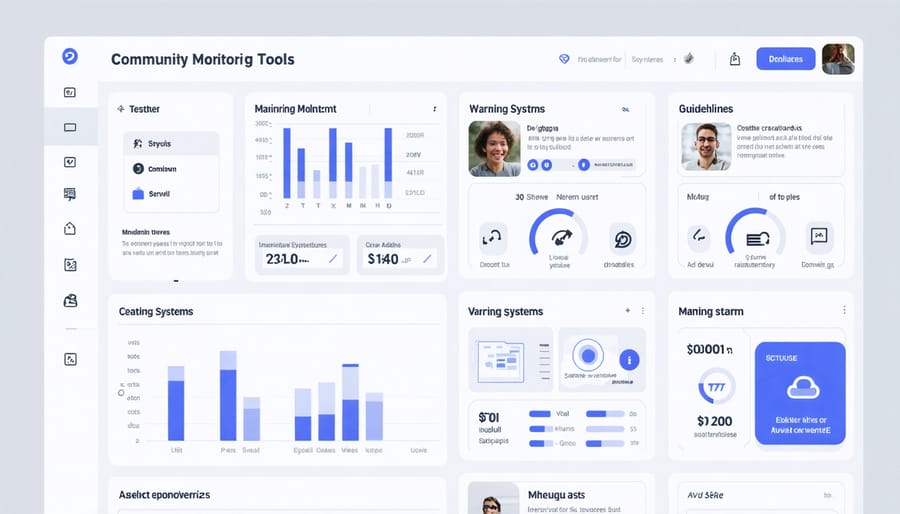 Digital interface displaying gambling monitoring systems and community safety alerts